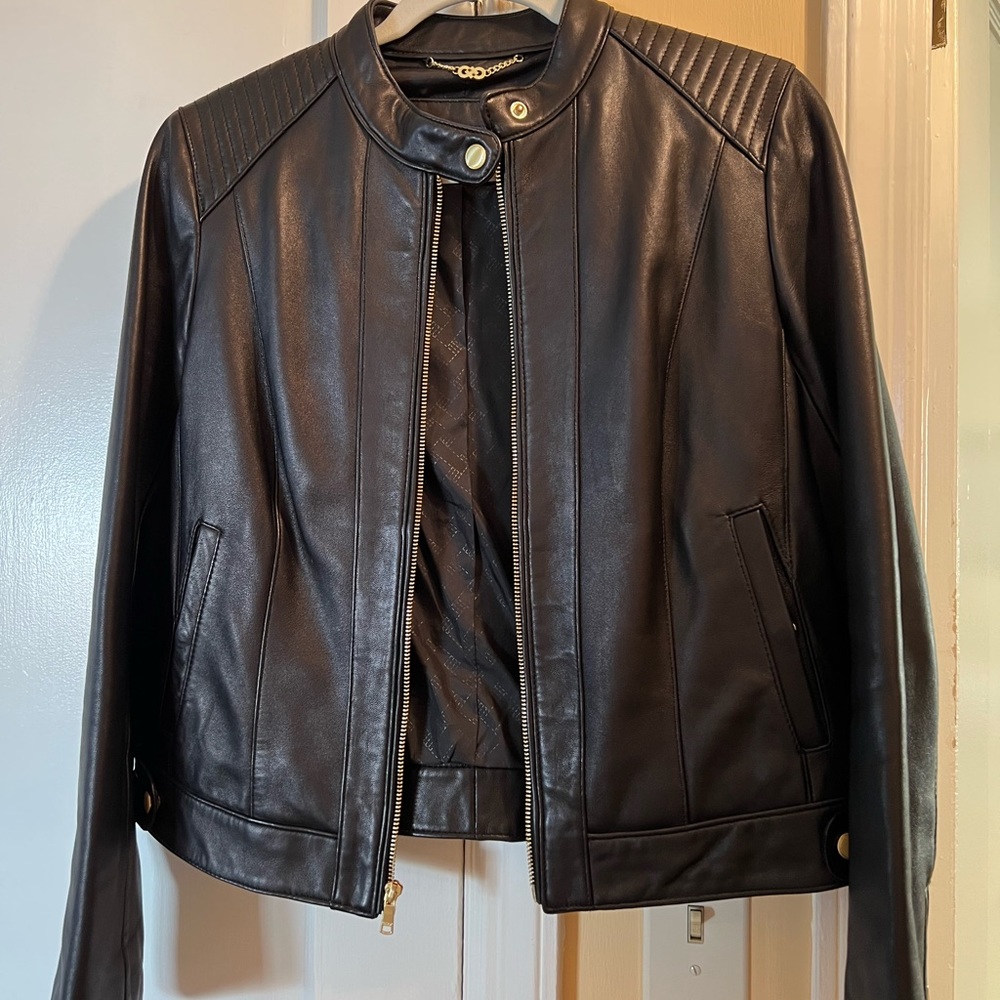 Cole Haan Black Leather Moto Jacket
